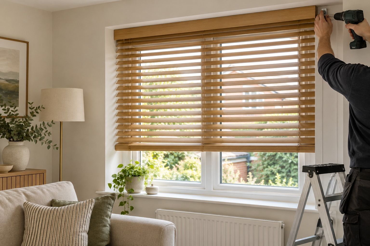 Blind bracket being fitted above a window