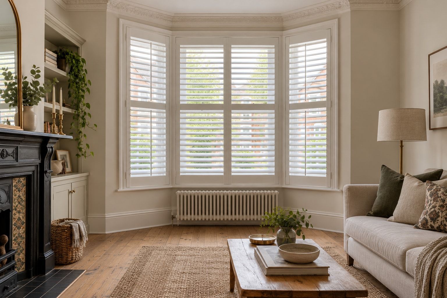 Victorian terrace bay window with white shutters