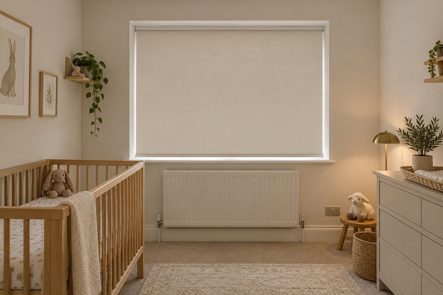 Nursery with a cream blackout blind