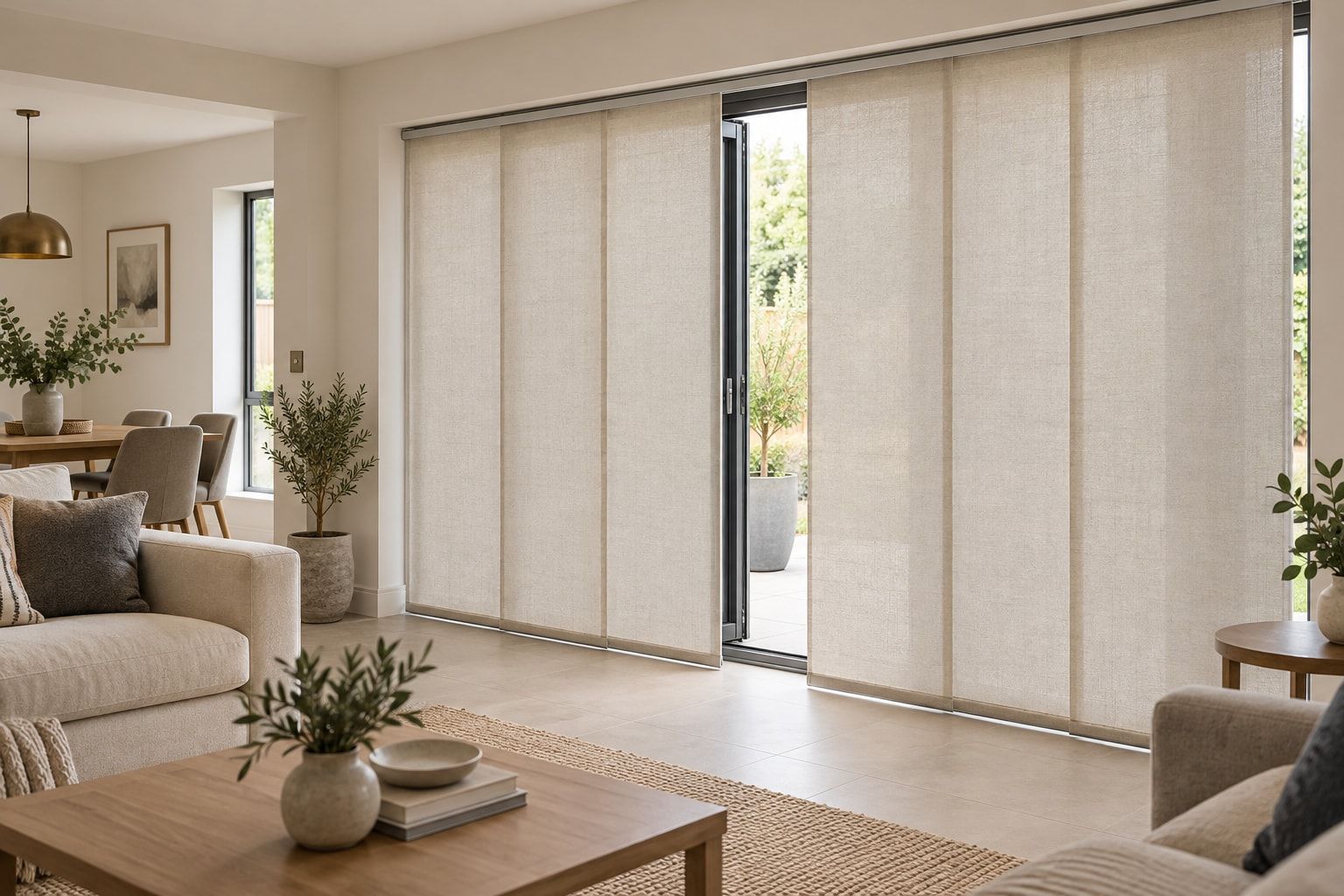 Bifold doors with linen panel blinds