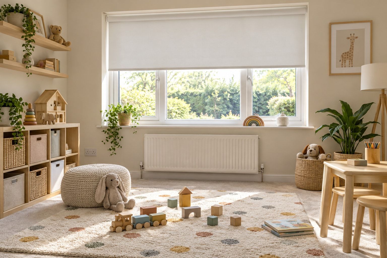 Playroom with a cordless roller blind