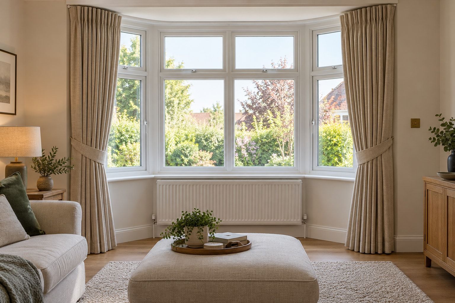 Curtain track following the curve of a bay window
