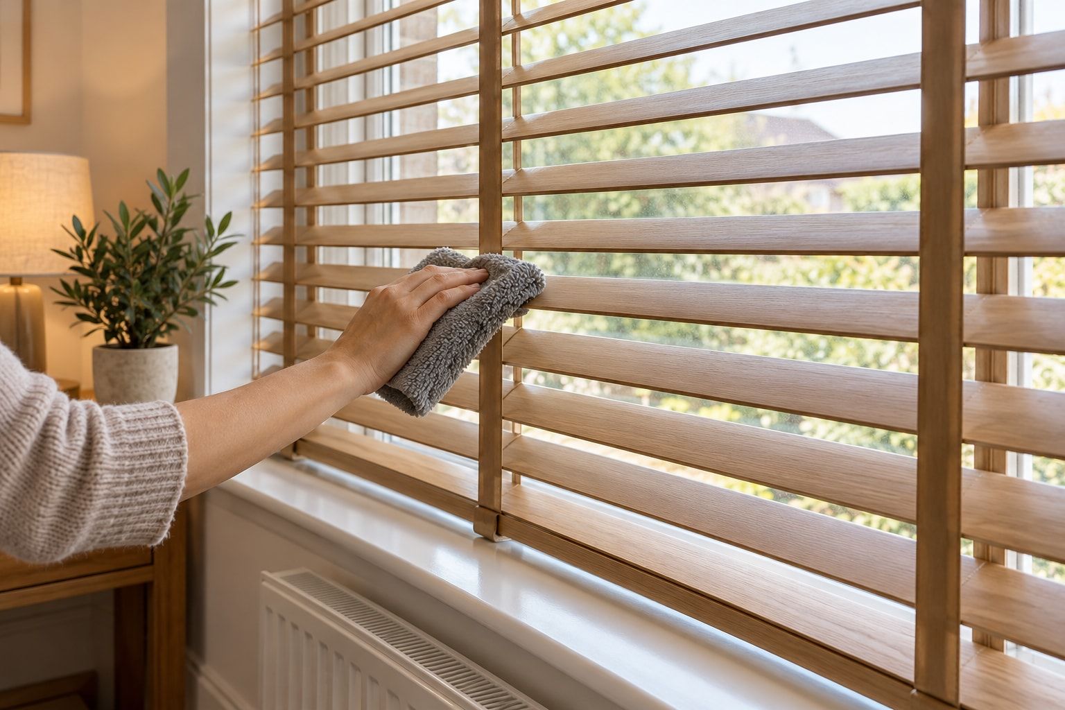 Cleaning wooden Venetian blind slats