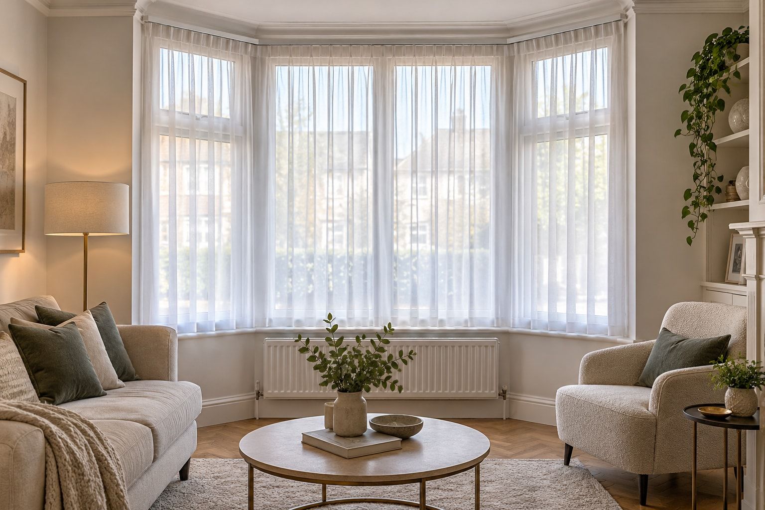 Dusky blue velvet curtains in a bedroom