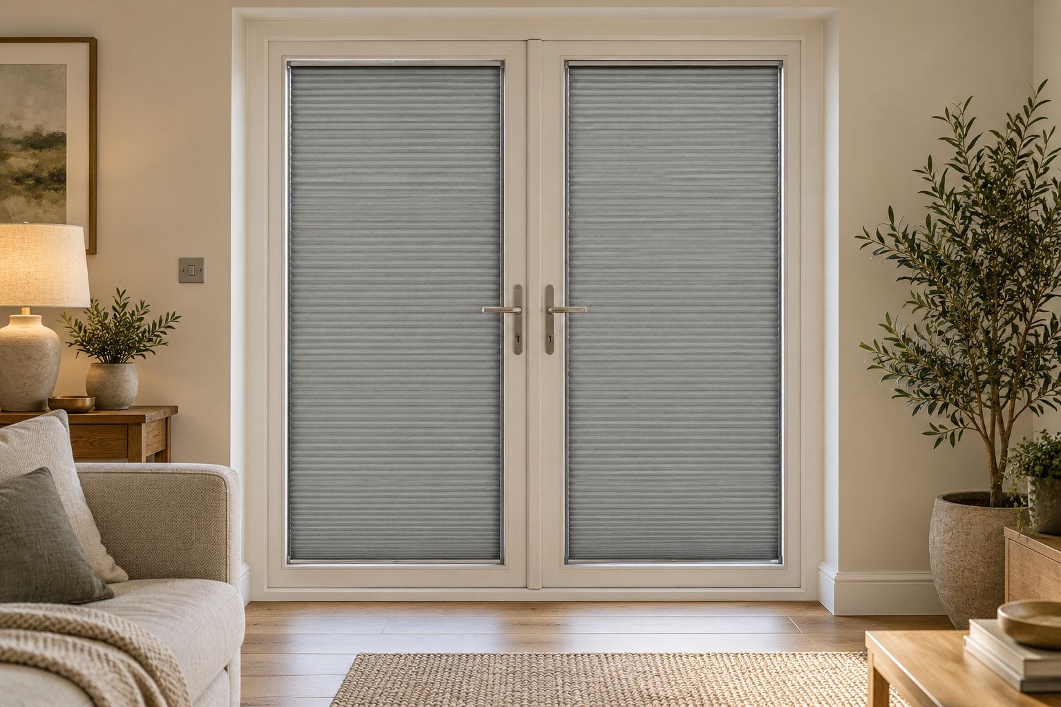 French doors with Perfect Fit pleated blinds