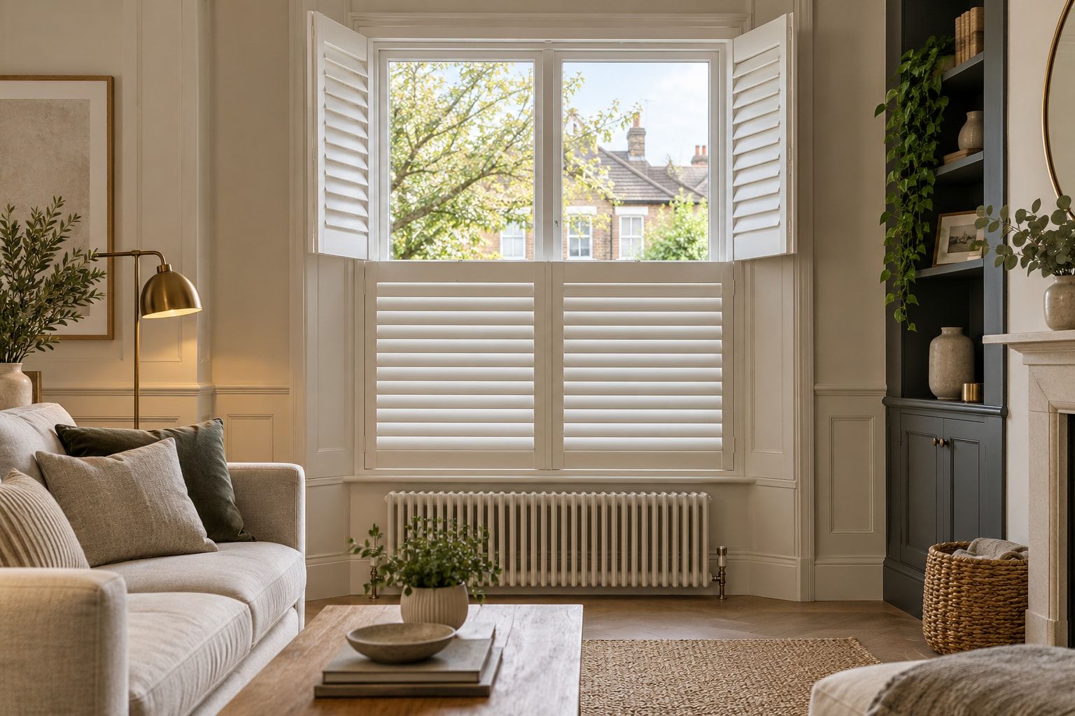 Tier-on-tier shutters with the top tier open