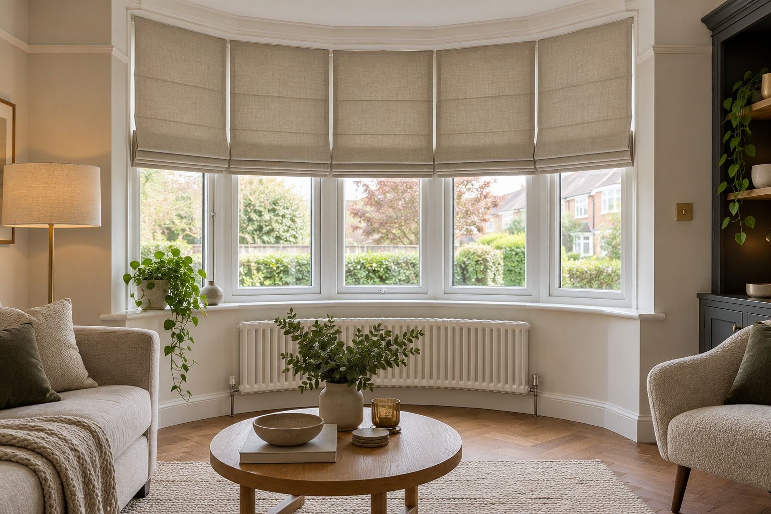 1930s bay window with Roman blinds