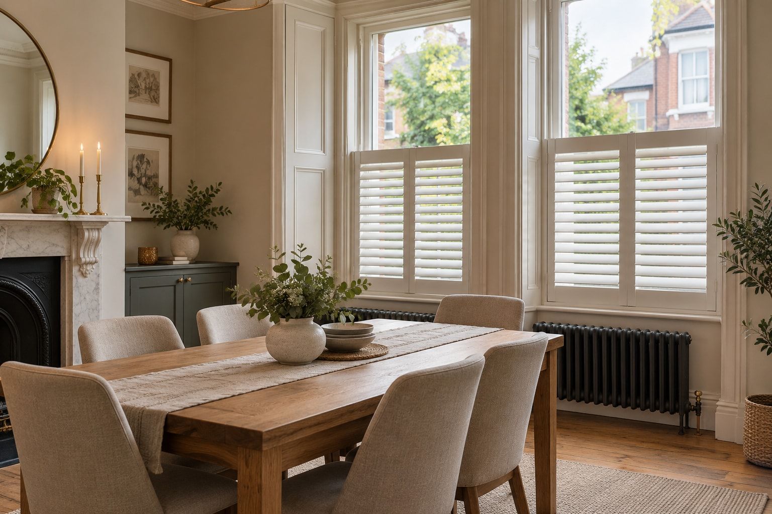 Period dining room with café-style shutters