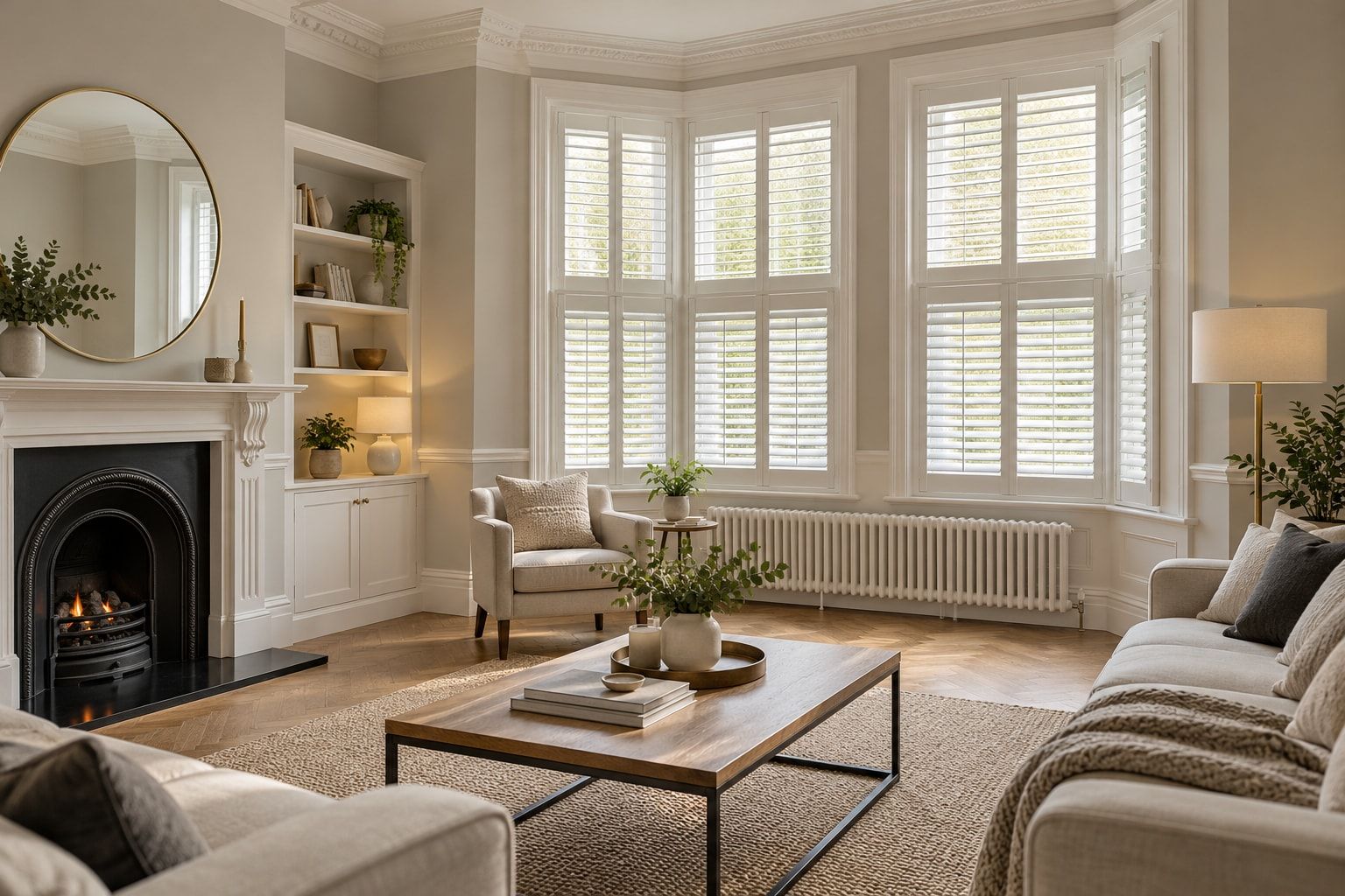 Spacious lounge with tier-on-tier shutters