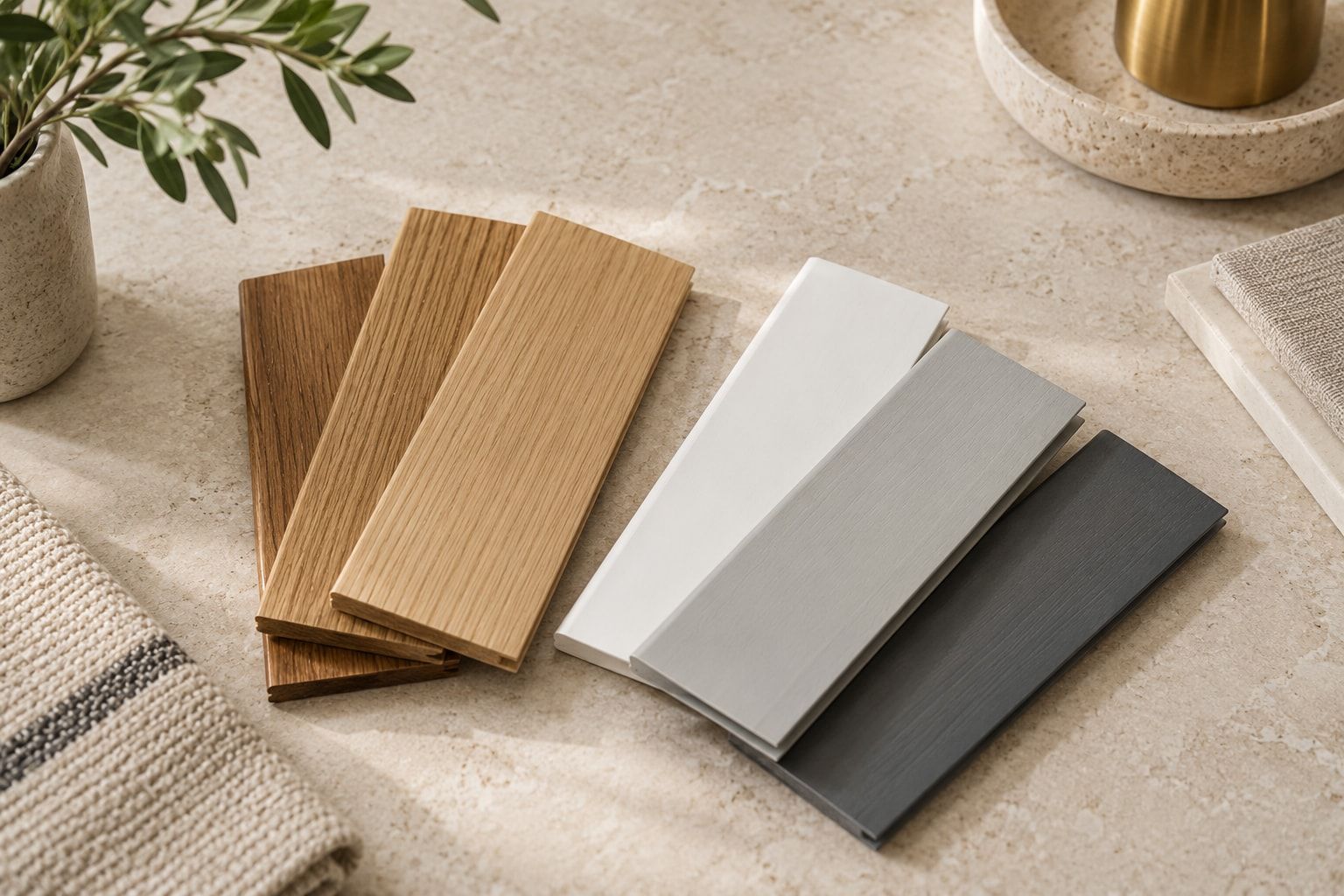 Wooden and faux wood slat samples